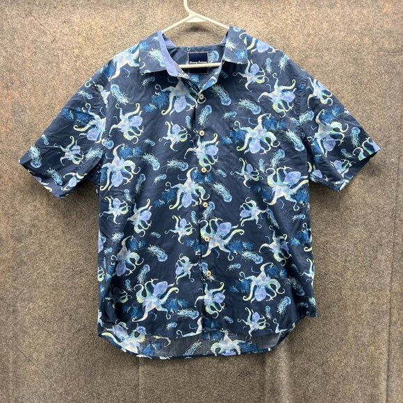 Tommy Bahama Shirt Mens XL Blue Button Down Hawaiian Octopus Jellyfish Print - Picture 1 of 12